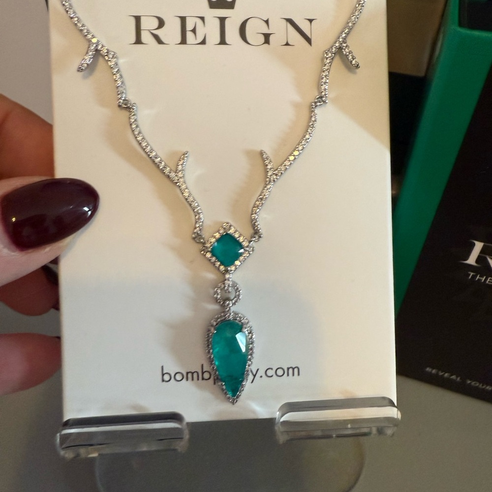 Bomb Party BP Reign Villain Silver and Green Tourmaline Necklace